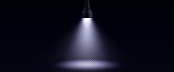 Wall Mural - flashlight beam in darkness creating searchlight effect on transparent background - black torch with
