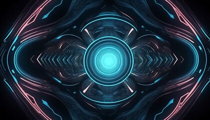 Poster - Abstract Futuristic Teal and Pink Glowing Core Design