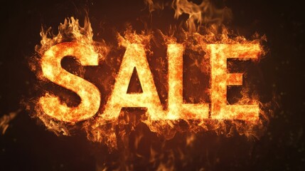 Poster - Flaming 'SALE' logo blazing intensely, radiating promotional energy and urgency, ideal for vibrant shopping or marketing visuals.