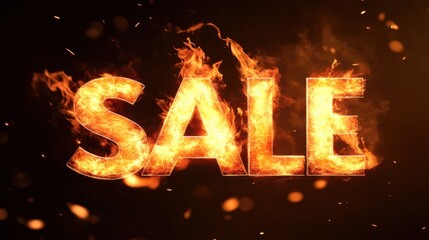 Poster - Flaming 'SALE' logo blazing intensely, radiating promotional energy and urgency, ideal for vibrant shopping or marketing visuals.