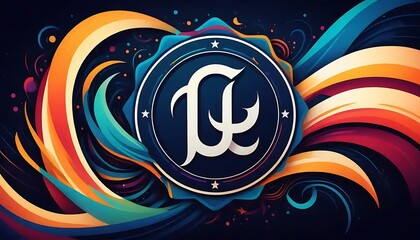 Poster - Abstract Colorful Swirls Encircling a Stylized Logo