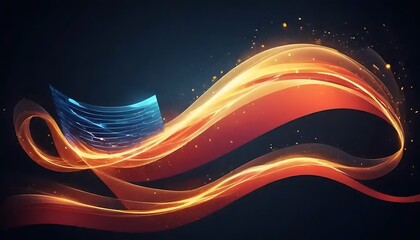 Poster - Abstract fiery orange waves with blue glowing element