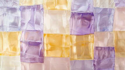 Poster - A captivating arrangement of textured rectangles in butter yellow and soft lavender showcases a harmonious blend of colors. This artistic display adds warmth and creativity to interior design
