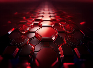 Poster - A mesmerizing perspective of a red and black hexagonal pattern.  The glossy, three-dimensional hexagons create a dynamic, almost futuristic texture.  The lighting accentuates depth and form.
