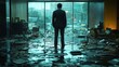 © Jrgn89 - Businessman, flooded office, storm, city, destruction, contemplation, disaster, loss, recovery, stock