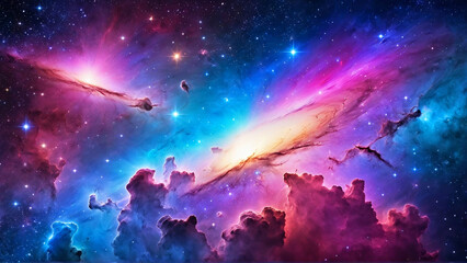Wall Mural - A captivating wallpaper featuring a stunning outer space scene, showcasing a vibrant array of stars, nebulas, and distant galaxies