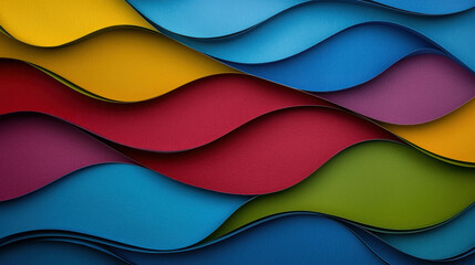 Poster - Artistic Colorful Background of Layered Paper Waves in Vibrant Shades and Textures