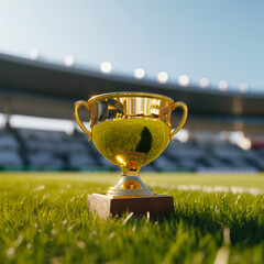 Poster - Golden trophy winner cup on stadium grass