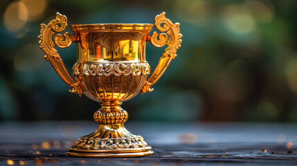 Poster - Golden trophy winner cup on dark background