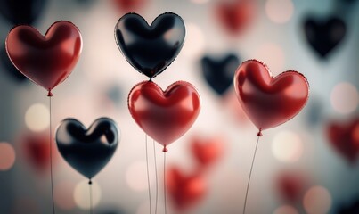 Wall Mural - Red and black heart-shaped balloons, Valentine's Day background image