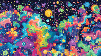 Wall Mural - cosmic dreamscape: an abstract digital art piece explodes with vibrant color and energy, taking view