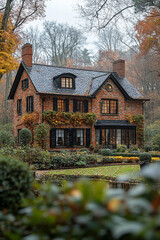 Wall Mural - Autumnal Brick House Nestled Amongst Trees