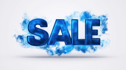 Poster - SALE in bold blue letters on a clean white background with swirling dynamic blue smoke. Great for retail promotions and marketing designs.