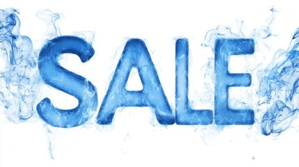 Poster - SALE in bold blue letters on a clean white background with swirling dynamic blue smoke. Great for retail promotions and marketing designs.