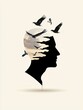 © Nattapol - Silhouette of a man's head with flying birds conceptual art minimalist