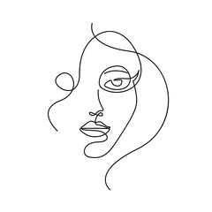 One Line Drawing of Female Abstract Face. Modern Single Line Art Woman Portrait, Minimalist Contour Drawing. Vector One Line Illustration for Minimalistic Home Décor, Wall Art, Posters, Print, Mobile 