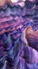 Poster - Vibrant waveforms swirl in mesmerizing patterns, blending hues of purple and pink, evoking a serene landscape at the twilight hour, rich with depth and movement