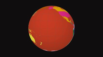 Poster - Spinning globe. Normal sphere view. Slow speed earth rotation. Colored countries style. World map with graticule lines on Dark background. Sublime animation.