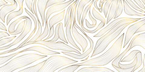 Wall Mural - vector art deco floral pattern, wavy luxury golden line background. leaves texture, line design for 