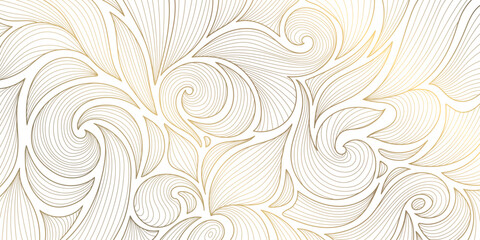 Aufkleber - Vector art deco floral pattern, wavy luxury golden line background. Leaves texture, line design for interior, textile, poster, package, wrappers, gifts.