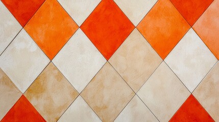 Poster - Interlocking diamonds in shades of bold orange and soft neutrals form a striking geometric pattern, evoking a sense of contemporary art and creativity in design