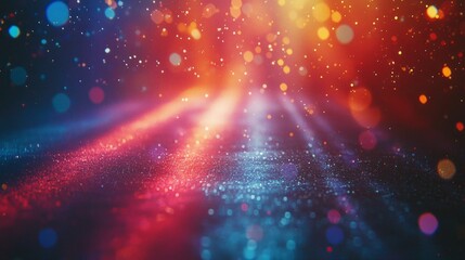 Aufkleber - Striking light leaks collide in a spectrum of colors, casting a mesmerizing glow on a dark surface. The blend of hues and shimmering particles evokes a sense of magic