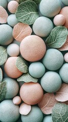 Aufkleber - A captivating arrangement showcases an array of textured spheres in vibrant sage green and soft pastels. Nature's forms blend harmoniously, inviting calm and creativity