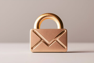 A gold padlock shaped like an envelope, symbolizing email security and protection.