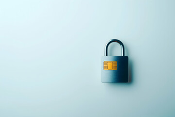 Poster - A sleek silver padlock with a yellow security chip rests on a light background, symbolizing protection and digital security.