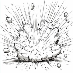 Wall Mural - dynamic comic book explosion: black and white ink sketch, high-impact burst, vector graphic design, 