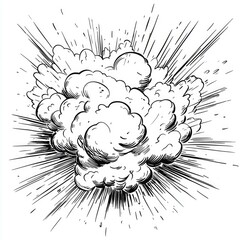 Wall Mural - dynamic smoke burst: black and white ink drawing, vector graphic, vintage comic style explosion effe