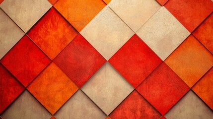 Poster - Rich hues of bold orange and soft beige intertwine in a captivating diamond pattern, enhancing the aesthetics of an indoor space with warmth and creativity
