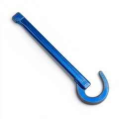 Blue metal hook tool isolated on white background.