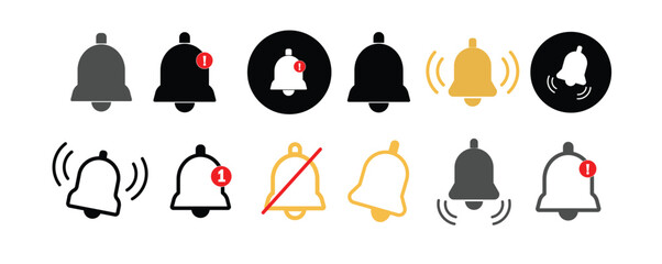 Poster - Notification bell icon set. Notification ringing bell icon set. New message notofications icons vector.