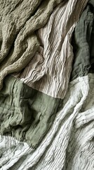 Poster - Layers of textured fabrics in soft gray and earthy hues create a calming visual experience. The intricate patterns invite touch and convey comfort, ideal for cozy spaces