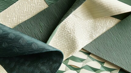Poster - Intricate sharp geometric patterns in varying shades of green and cream showcase artistic texture, blending modern design with classic elegance, inviting visual exploration and admiration