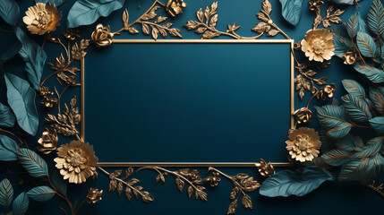 Wall Mural - A gold frame with a blue background