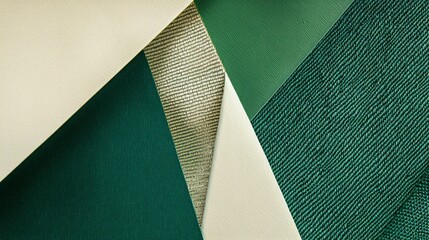 Poster - Three-dimensional sharp geometric patterns in rich green tones interlace with creamy accents, showcasing a captivating display of color and texture. The composition invites exploration of design