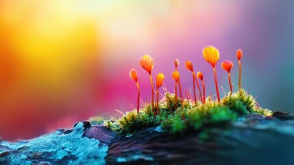 Poster - Vibrant moss growing on a log, captured in sharp detail with a softly blurred background emphasizing its rich color