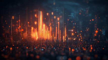 Poster - abstract futuristic background with buildings and financial transactions charts . Generative AI