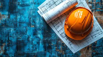 Poster - construction helmet and drawings . Generative AI