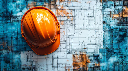 Poster - construction helmet and drawings . Generative AI