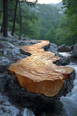 Wall Mural - Polished Tree Trunk Forms Natural Pathway Over Gorge