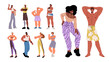 © Paper Trident - Set of sports people standing. Diverse sportsmen, sportswomen in sportswear posing. Happy muscular and slim athletes with sporty physique, body. Flat isolated vector illustrations on white background