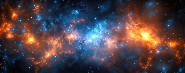 Wall Mural - cosmic background, abstract design with glowing blue and orange particles, creating a sense of depth