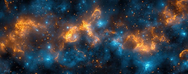 Wall Mural - cosmic background, abstract design with glowing blue and orange particles, creating a sense of depth