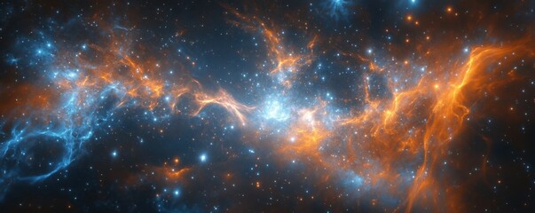 Wall Mural - cosmic background, abstract design with glowing blue and orange particles, creating a sense of depth