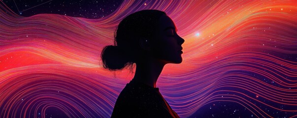 cosmic silhouette, stars, galaxy, nebula, dream, universe, contemplation, space, woman, night sky, c