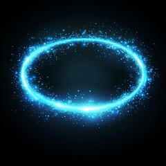 Wall Mural - glowing blue light circle with sparkles on black background.