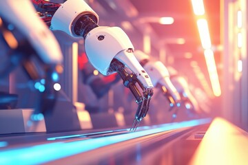 Poster - Futuristic Robotic Assembly Line: Automated Manufacturing and Technological Advancement in Modern Industry
